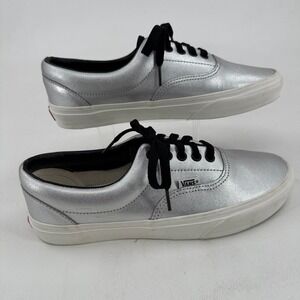 Vans Customs Skate Shoes UNISEX Silver Metallic Lace Up 721454 MENS 8 WOMENS 9.5